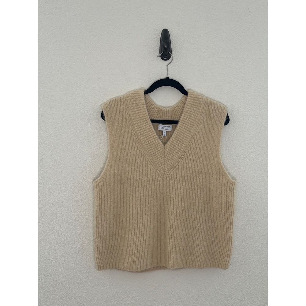& Other Stories Beige Alpaca Wool Blend V-Neck Ribbed Knit Sweater Vest M